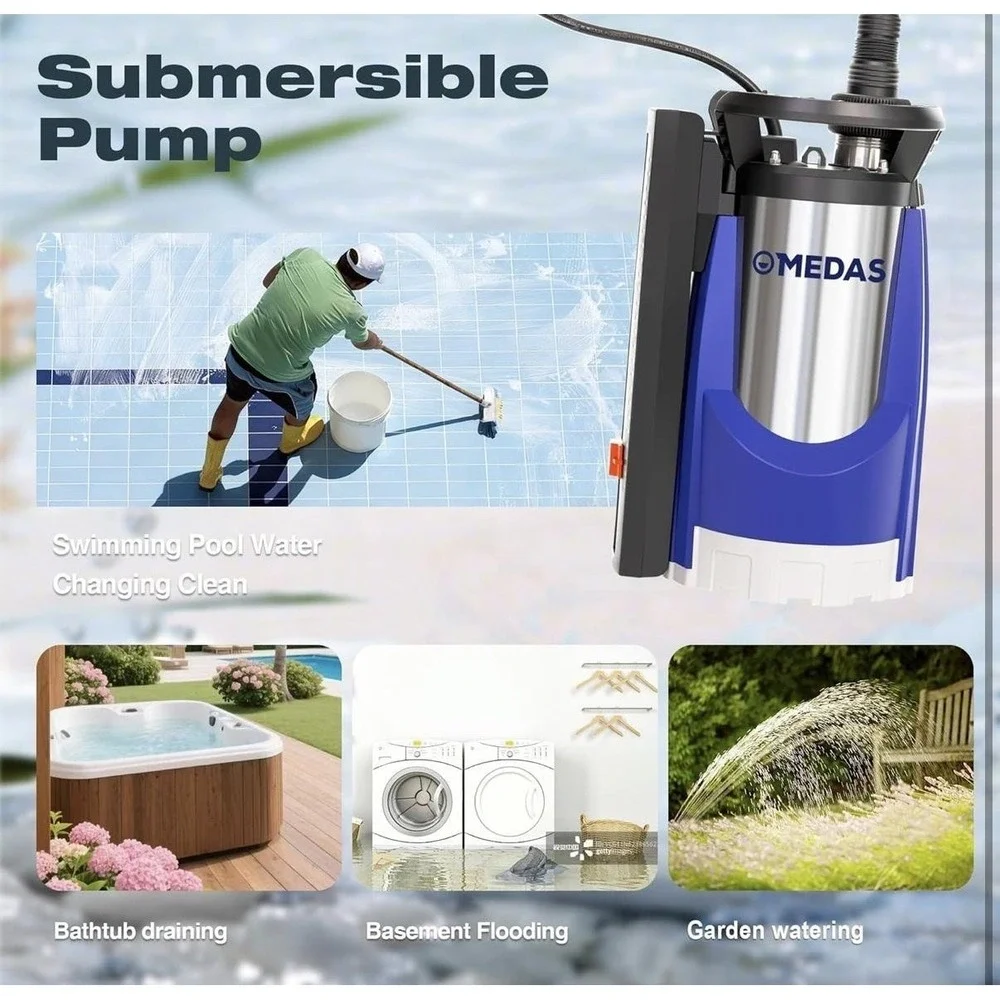 MEDAS 031 Auto Submersible Sump Utility Pump 1HP‎ 3600GPH Clean Water Blue